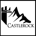 castle rock logo in black and white with castle and a mountain with the company name at the bottom