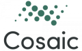 Cosaic logo, with the word Cosaic at the bottom in dark font and a grouping of dots in green above it